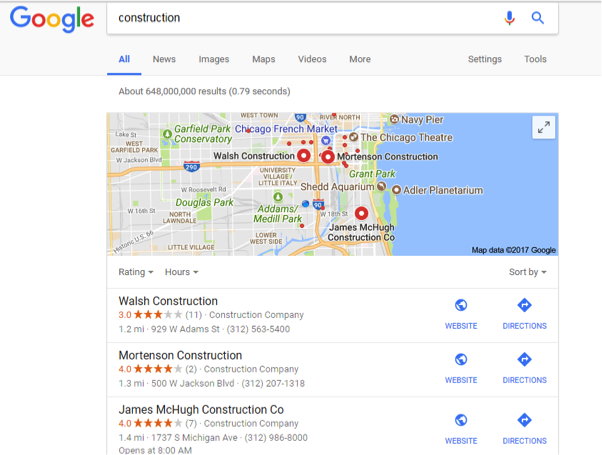 Construction Search Results SEO